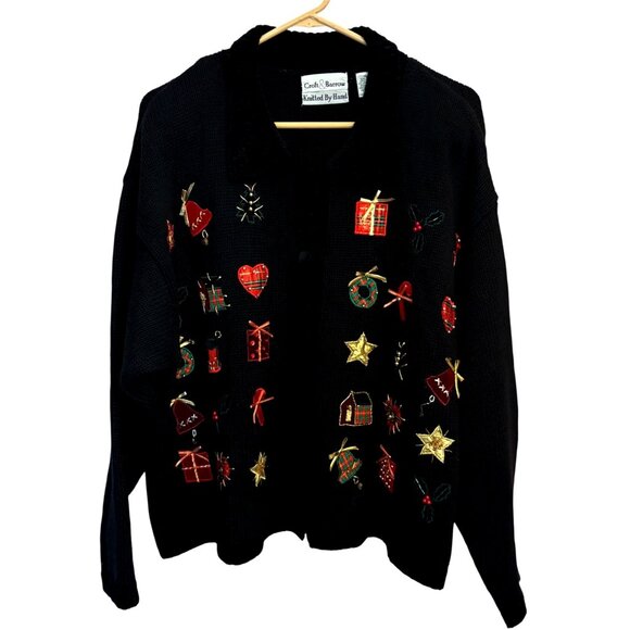 Croft & Barrow XL Black Knit Cardigan "Ugly Christmas" Sweater Button Front - Picture 1 of 8